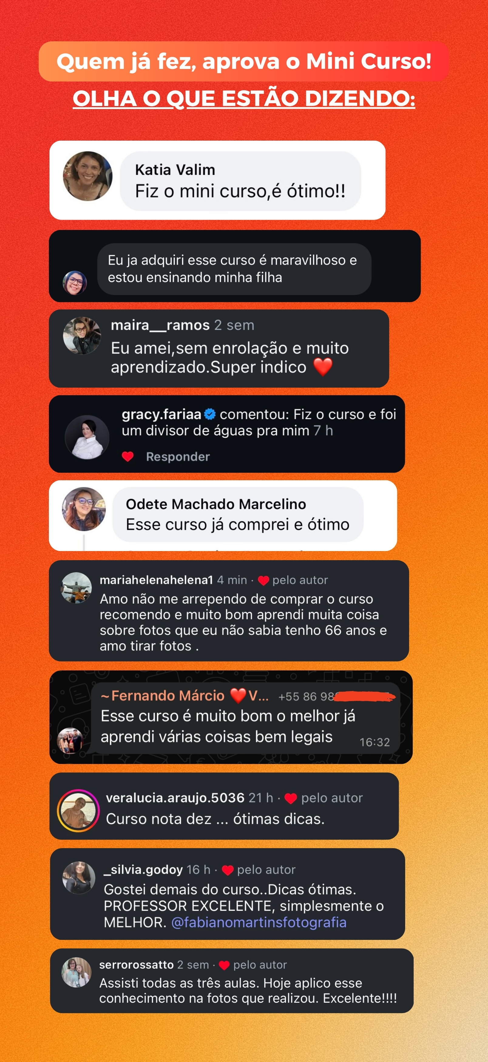 Depoimentos dos alunos - Quem já fez, aprova o Mini Curso